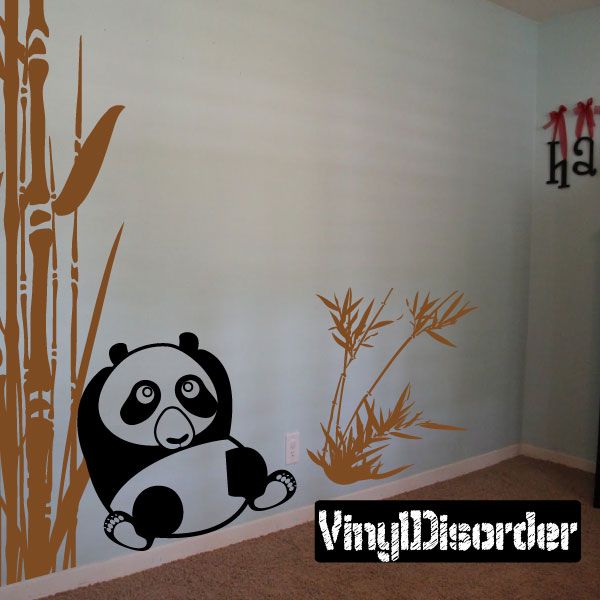 Panda and bamboo leaf wall decal with vinyl shapes for decorating corners