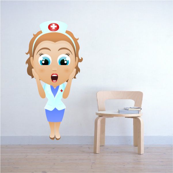 Nurse sticker featuring a cartoon nurse character with a red cross hat and blue eyes