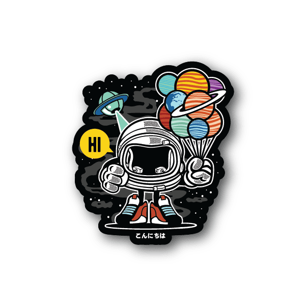 Image of Astronaut with Balloon Planets Sticker