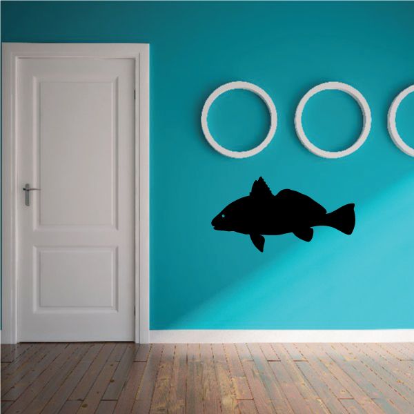 Atlantic Croaker fish wall decal: black fish silhouette with white ring accents