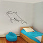 Dolphin wall decal, outlined curious dolphin with smile and eye