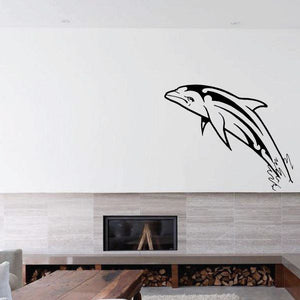 Atlantic dolphin wall decal with black-and-white line art design