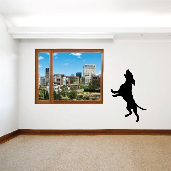 Attack coonhound wall decal, black dog silhouette with raised forepaws.
