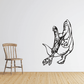 Attacking dinosaur decal in black-and-white, open jaws and claws