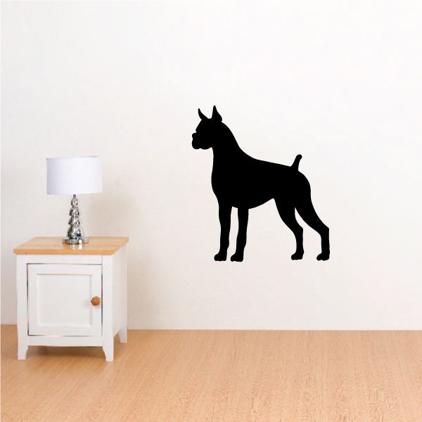 Attentive boxer dog decal, black standing silhouette