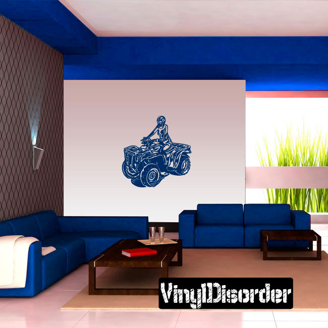 ATV trick decal featuring rider on quad, blue