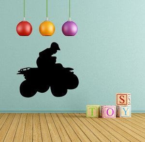 ATV wall decal with black rider on quad bike silhouette