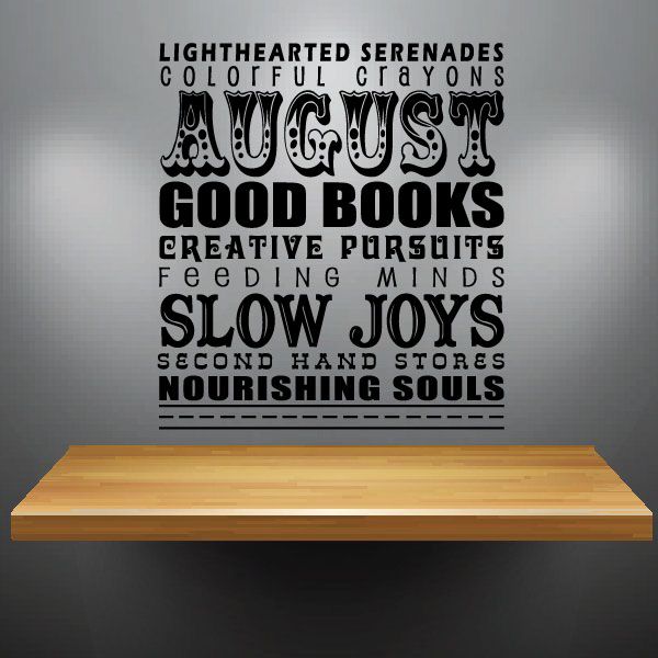 August word collage wall decal with bold black lettering and assorted inspiring phrases