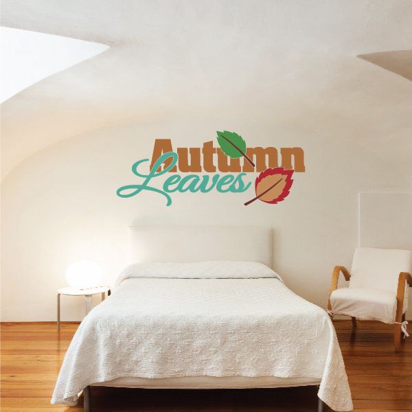 Autumn Leaves wall decal with stylized script and leaf icons