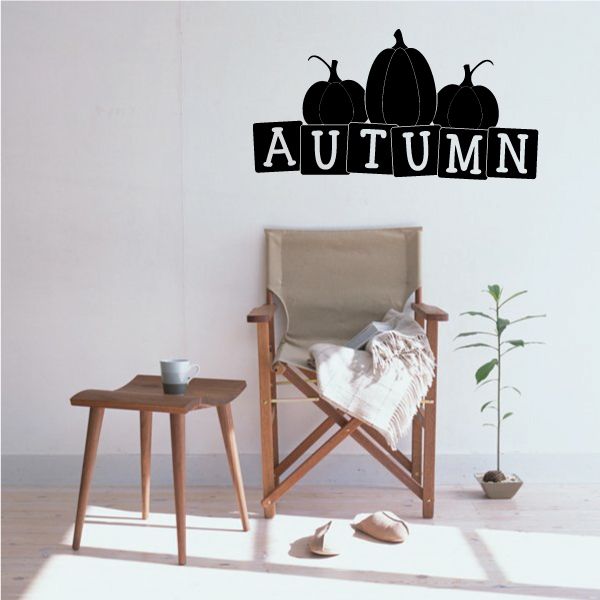 Autumn pumpkins wall decal with AUTUMN lettering and three black pumpkins