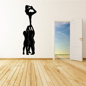 Cheerleading tower wall decal with black silhouetted cheering lineup