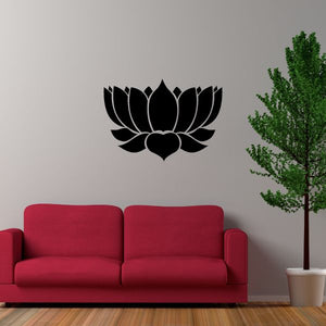 Lotus decal featuring a black stylized lotus emblem with layered petals and central bud