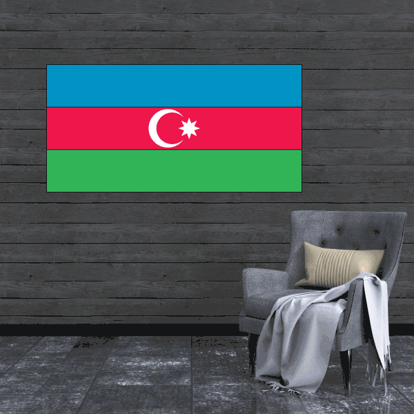 Azerbaijan flag sticker with blue, red, green stripes and white crescent and star