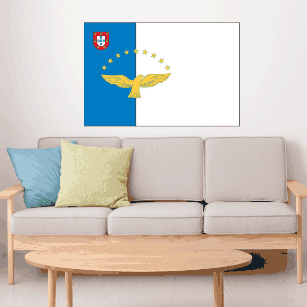 Azores flag sticker with blue field, gold eagle, and yellow stars