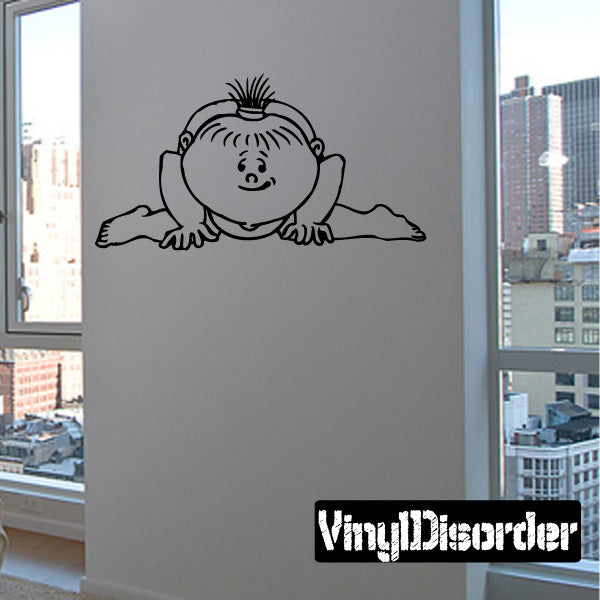 Baby decal set: smiling baby with pigtail-like hair and arms stretched out