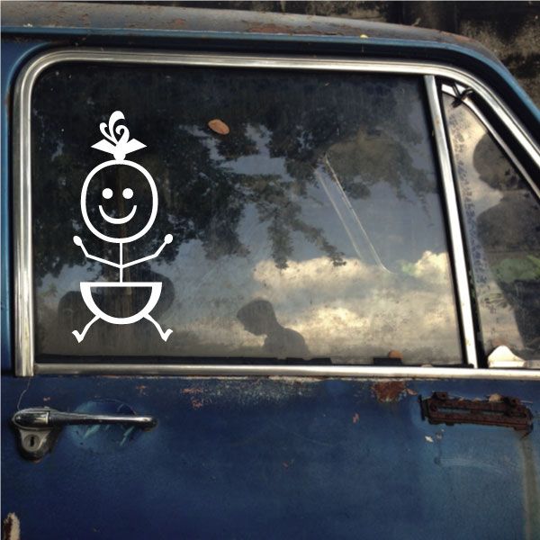 Baby hair decal with smiling face and floral-style top, white outline