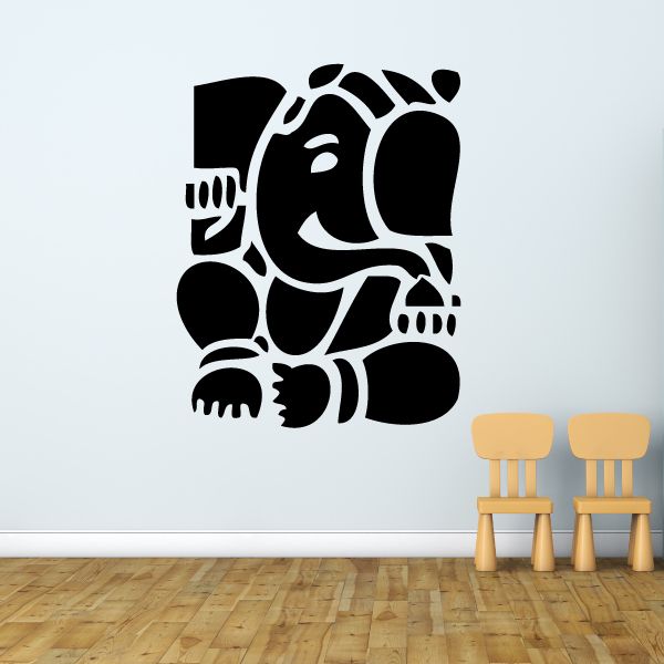Baby Ganesh decal sticker, black seated elephant deity illustration