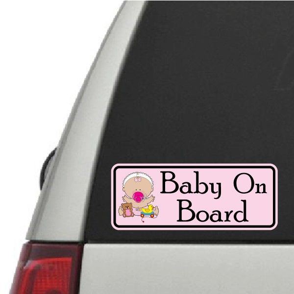 Rectangle car window sticker with Baby On Board text and cartoon baby girl