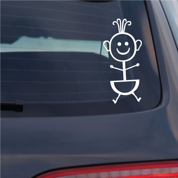 Baby hair decal sticker with smiling baby outline and hair tuft