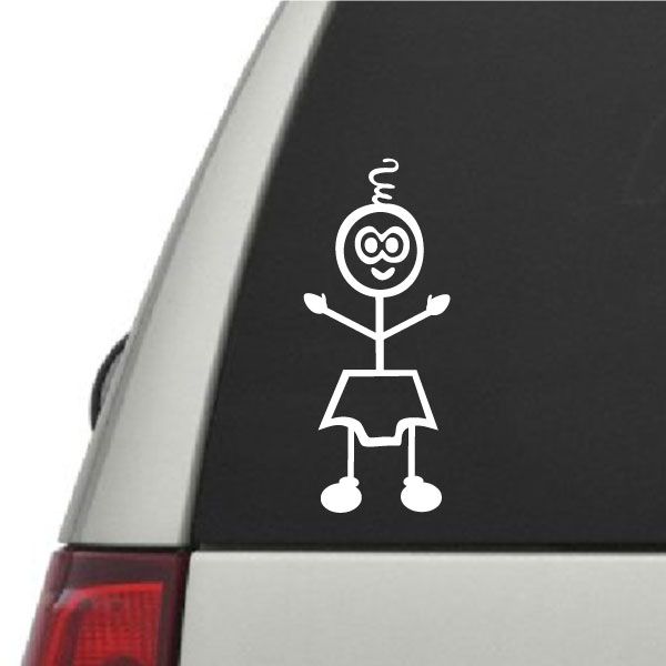 White baby spiral hair decal with smiling face, spiral hair, and standing body