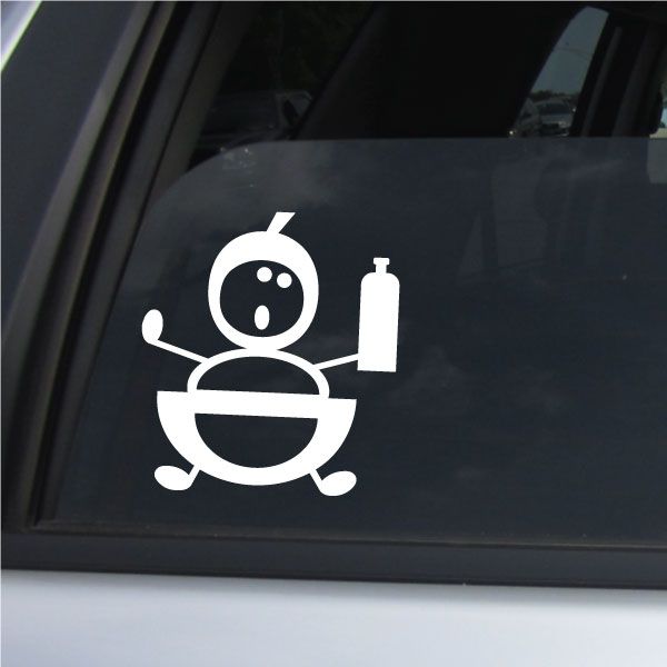 Baby with bottle decal sticker, white cartoon baby holding a bottle