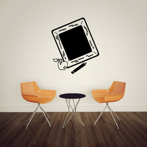 Back to school chalkboard decal with square board, pointer, and apple
