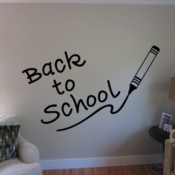 Crayon-style decal reading 'Back to school' with crayon icon