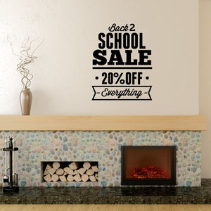 Back to School Sale decal: Back2 SCHOOL SALE, 20% OFF, Everything text