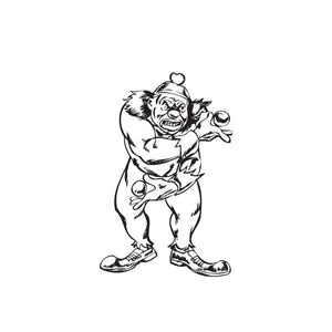 Clown juggling ball decal in black line art