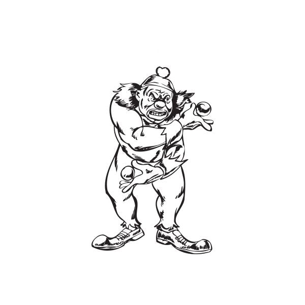 Clown juggling ball decal in black line art