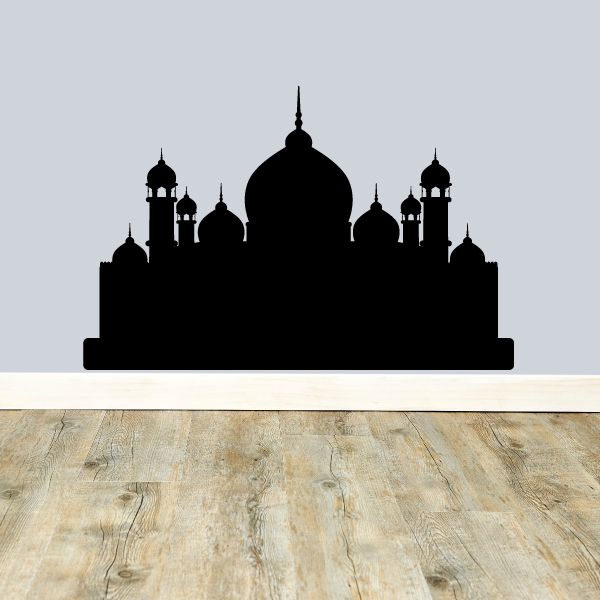 Black mosque silhouette decal with domes and minarets