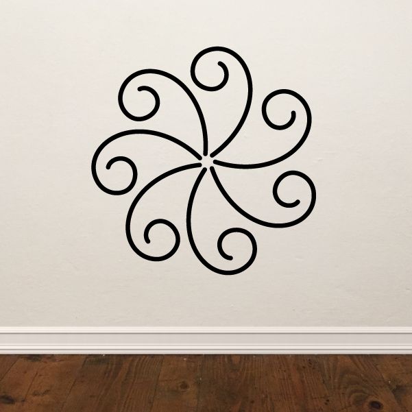 Swirl floral wall decal with five curved black loops and small scrolls