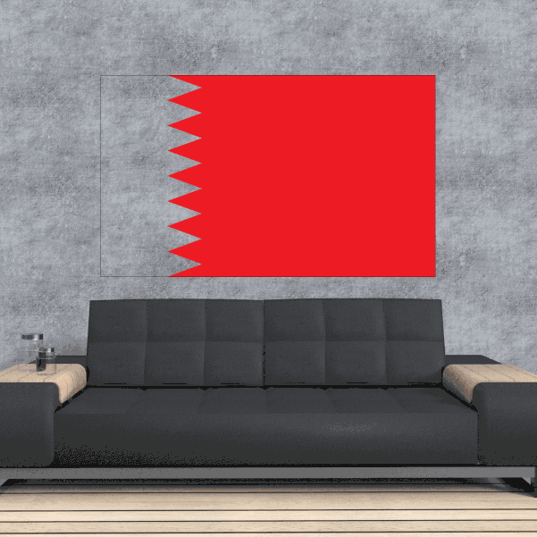 Bahrain flag sticker, rectangular red with white serrated stripe on left