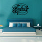 Baked logo wall decal with circular ribbon and bold lettering