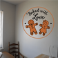 Gingerbread wall decal in a circle, reading 'Baked with Love' with two cookies