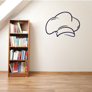 Baker hat wall decal, dark blue line art of a stylized chef hat.