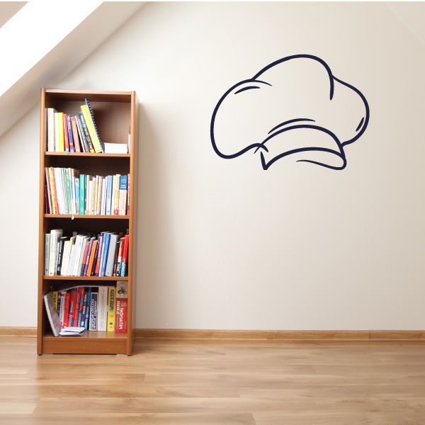 Baker hat wall decal, dark blue line art of a stylized chef hat.