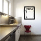 Menu wall decal with black frame, reads MENU plus vintage woman illustration.