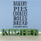 Bakery word collage decal with KITCHEN and bakery words in black and green
