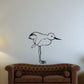 Balancing shore bird chick decal, black line drawing of chick standing on one leg