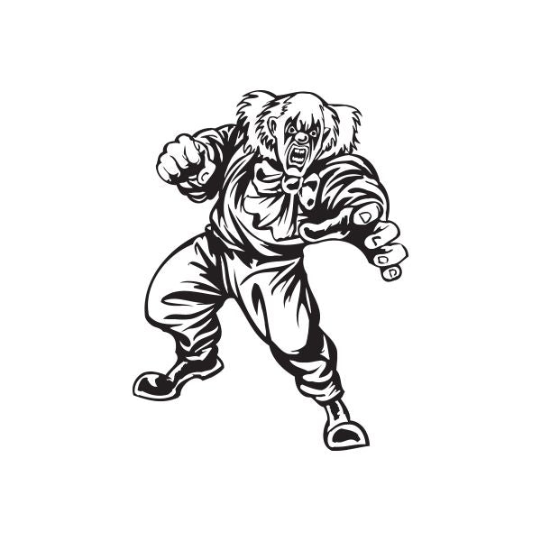 Fighting clown vinyl decal, black-and-white character with open mouth