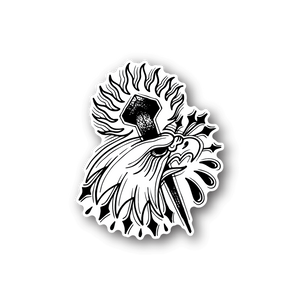 Vinyl sticker of a bald eagle carrying a torch, white line art