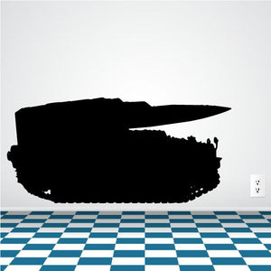 Black tank silhouette decal with long cannon barrel