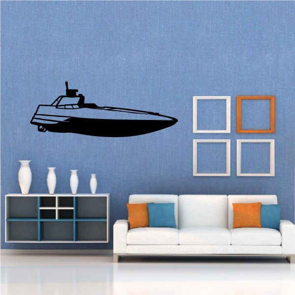 Speedboat decal featuring a black racing-style boat silhouette