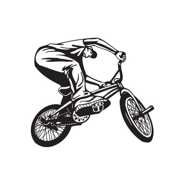 BMX rider decal with black-and-white bar spin bike illustration