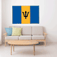 Barbados flag sticker, rectangular design with blue sides and gold center with black trident