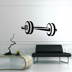 Barbell wall decal with bold black bar and weight plates