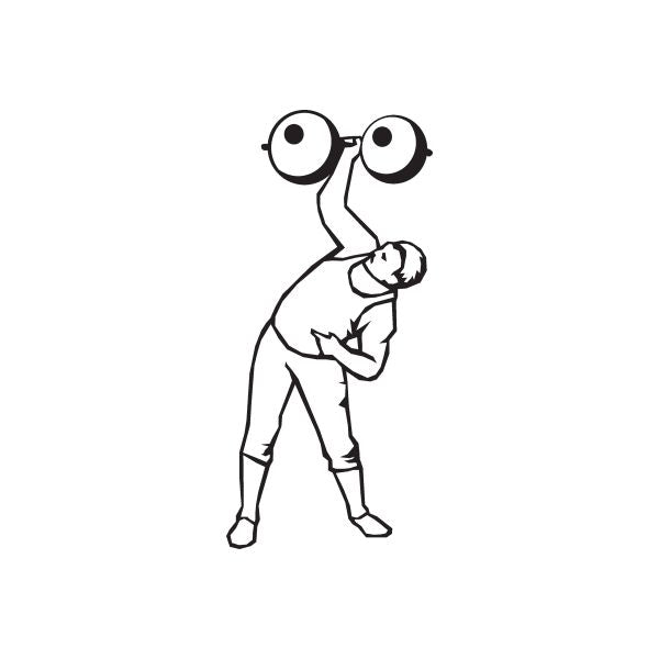 Barbell lift bodybuilder decal, black line-art cartoon figure holding a barbell