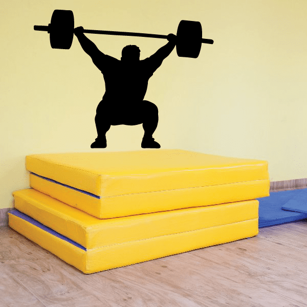 Barbell overhead weightlifting decal, black silhouette of lifter holding bar