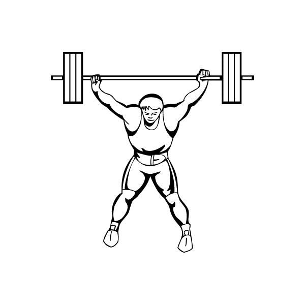 Barbell overhead decal: weightlifter holding barbell overhead in line art